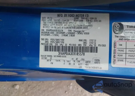 2012 Ford Fusion Sel из США, поврежденный, VIN 3FAHP0JA3CR185578